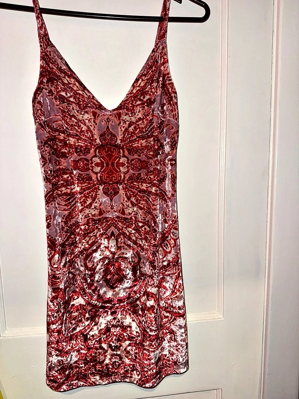 Free people Paisley Velvet Mini Dress in Red & Pink Like New